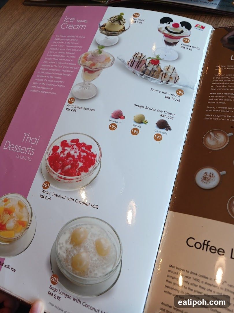 Ice Cream and Thai Desserts Menu