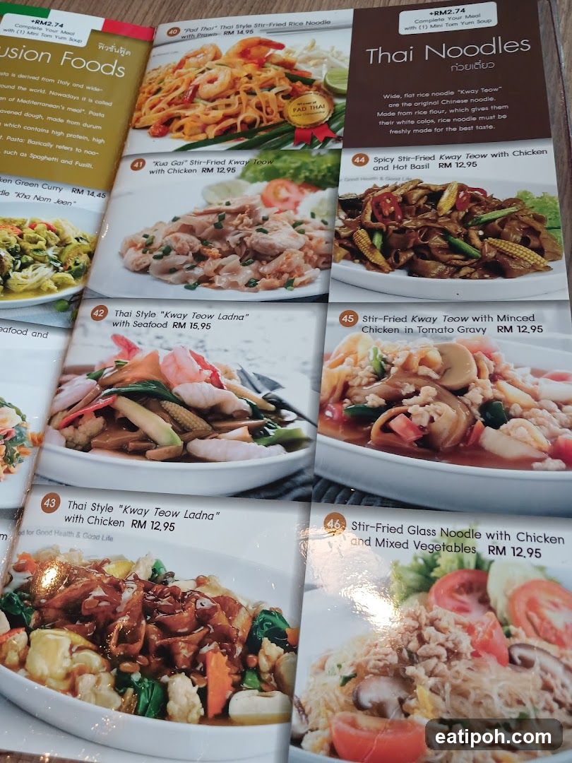 Thai Noodles Section of Menu