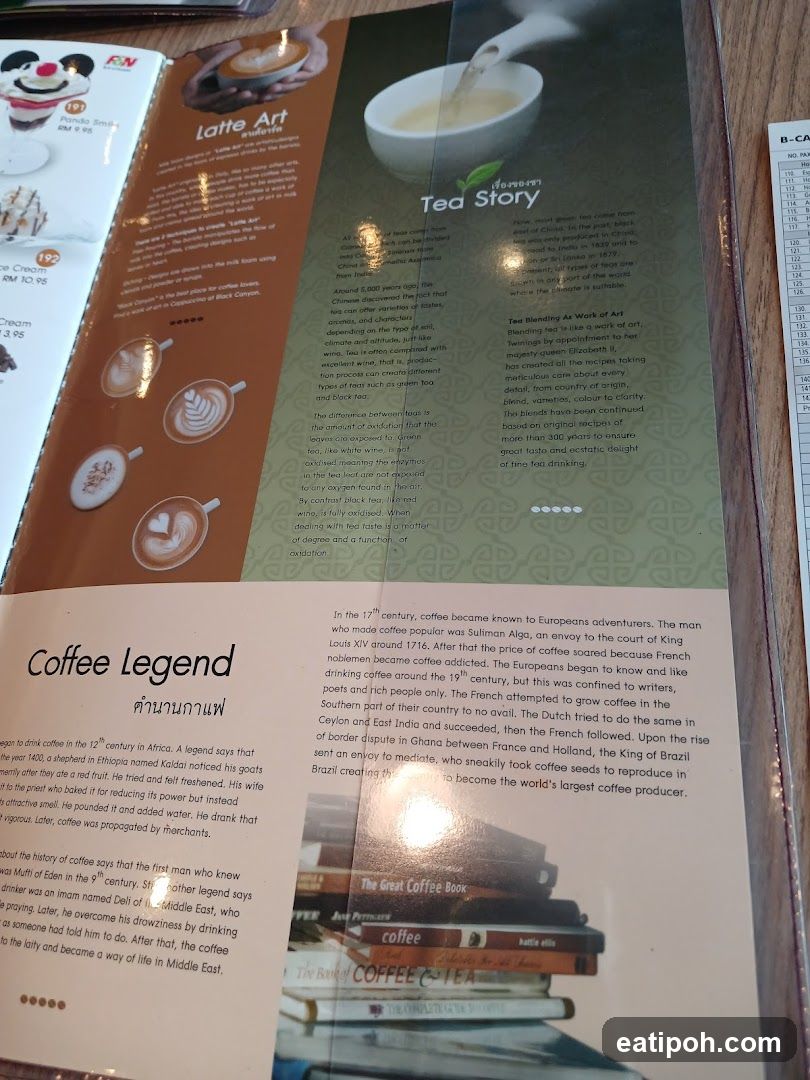 Menu Page with Coffee and Tea History Sections