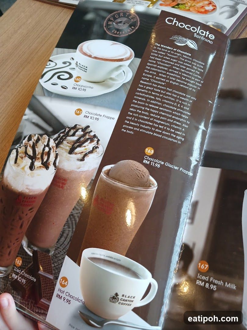 Chocolate Drinks Menu