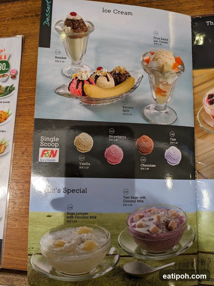 Ice Cream and Dessert Menu