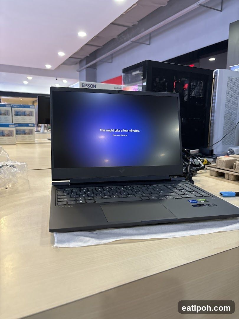 Laptop with Windows Update Screen