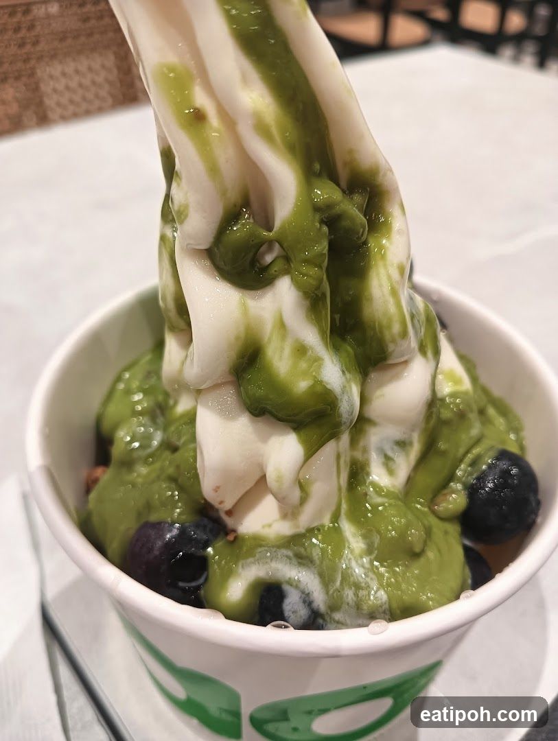 Matcha Soft Serve with Blueberries