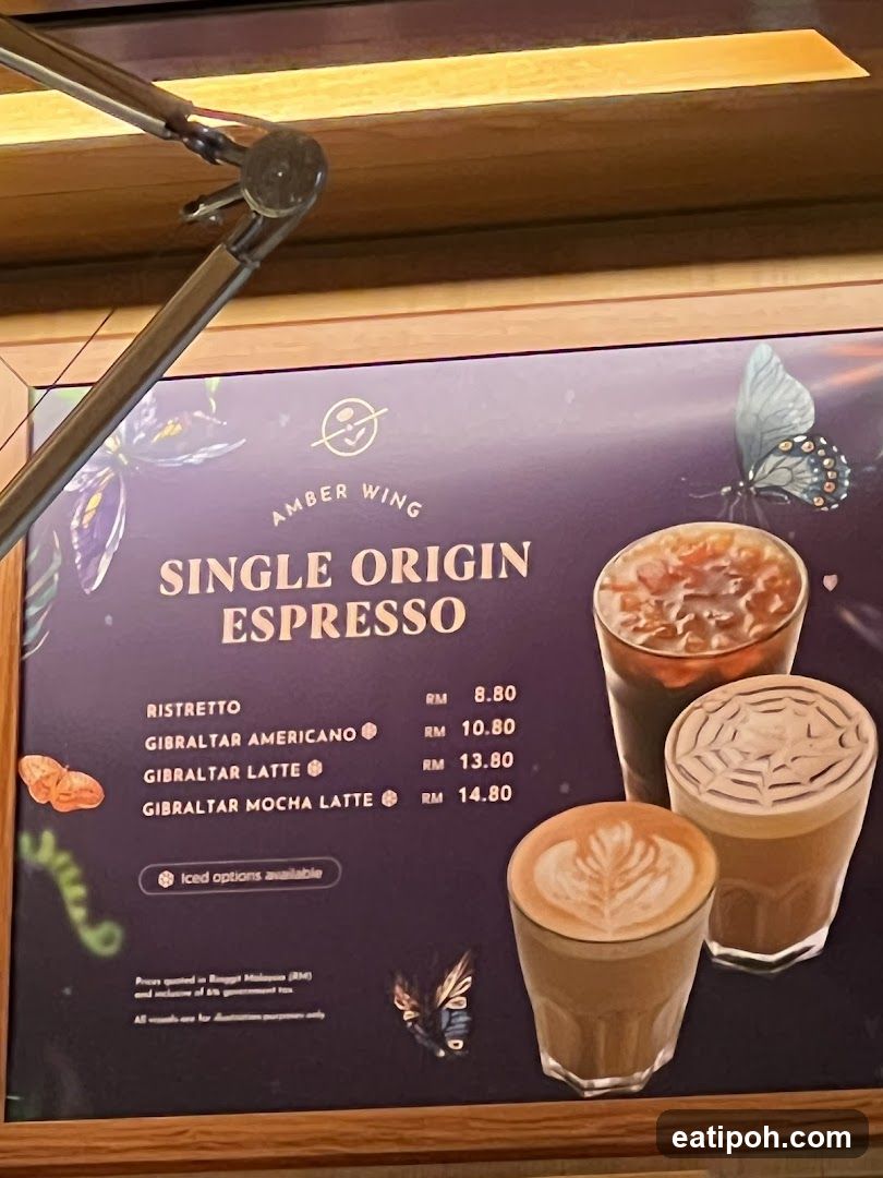 Amber Wing Single Origin Espresso Menu