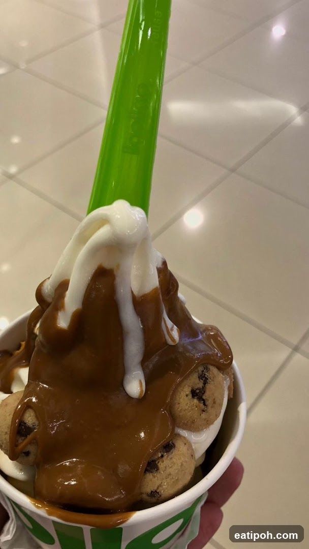 Frozen Yogurt with Caramel and Cookie Dough