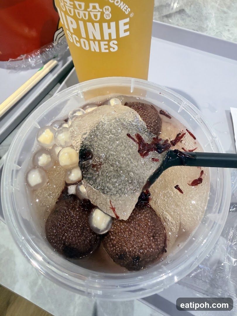 Dessert with fruit and boba