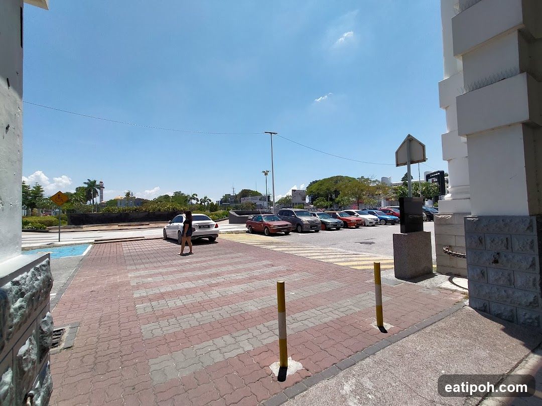 Parking lot with a pedestrian crossing