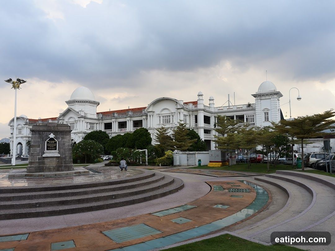 White Colonial Building with Domes