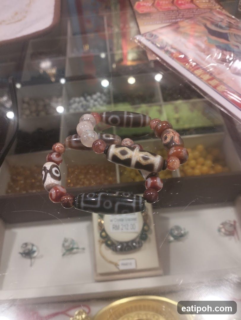 Display of Beaded Jewelry in Glass Case
