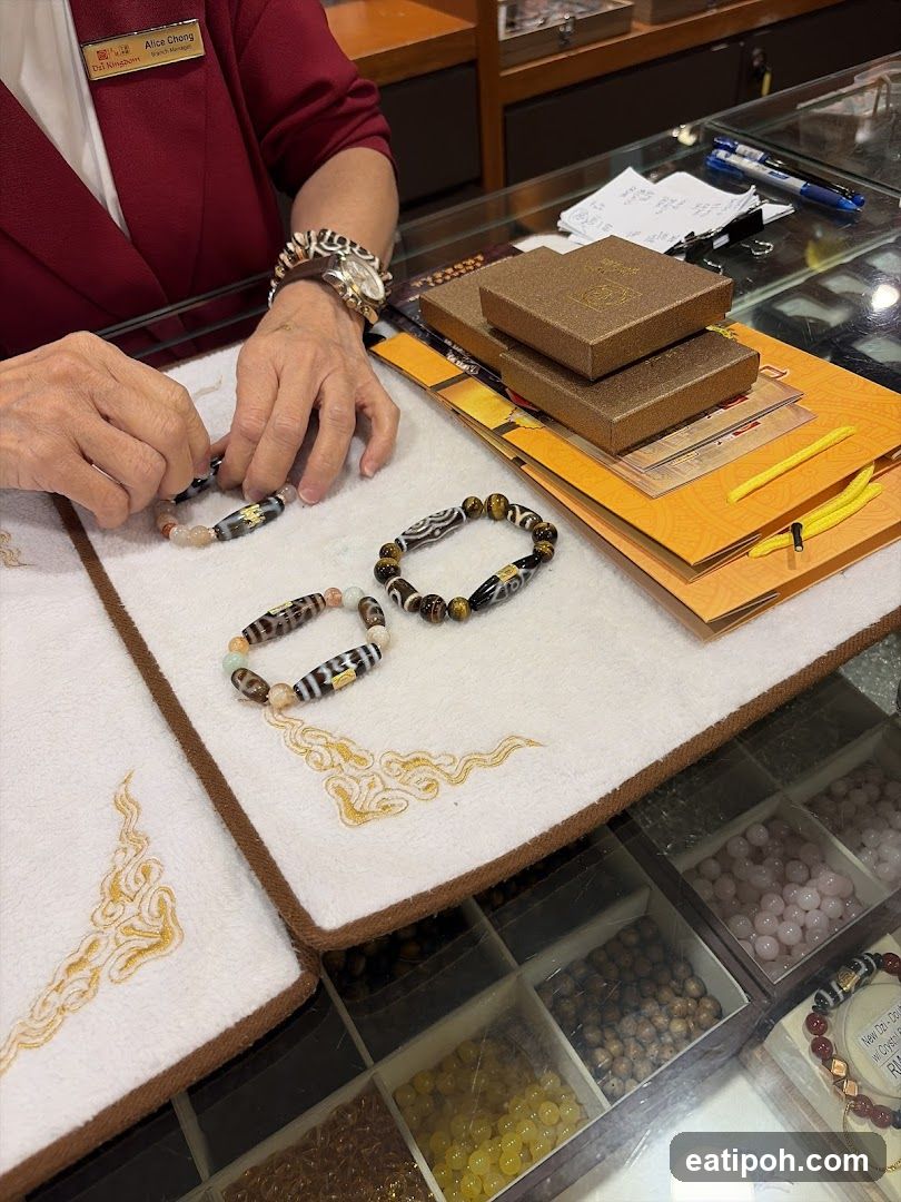 Bead bracelets being displayed