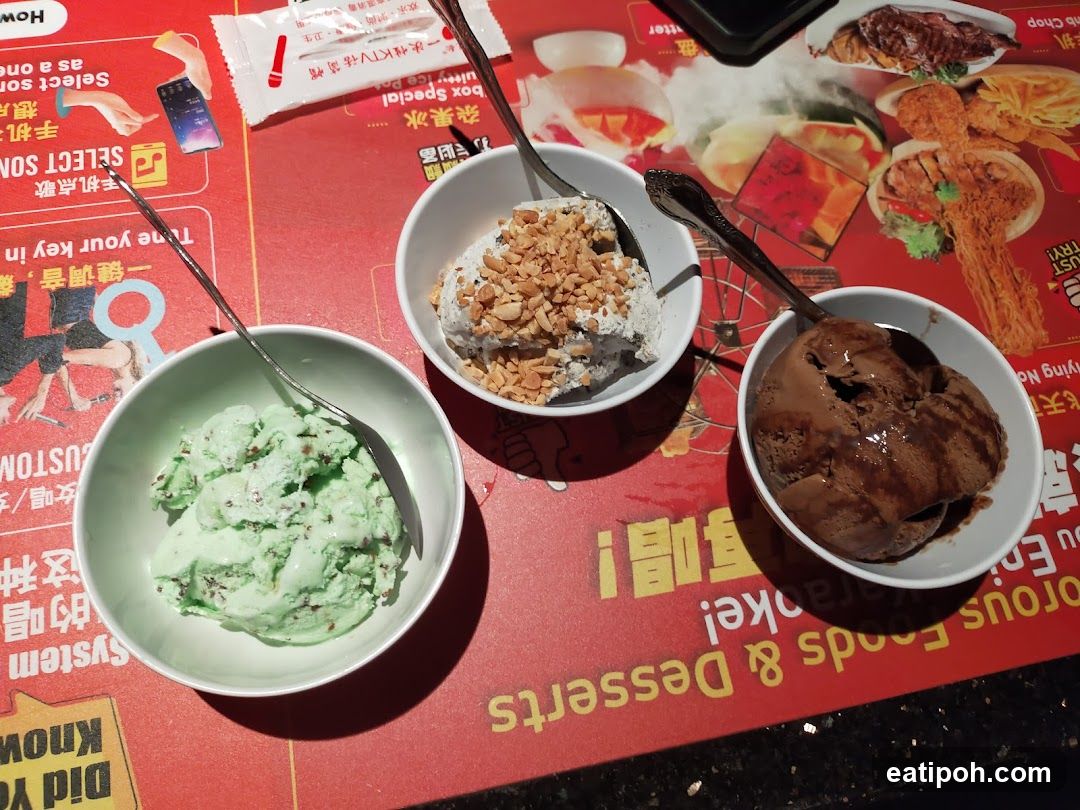 Three bowls of ice cream
