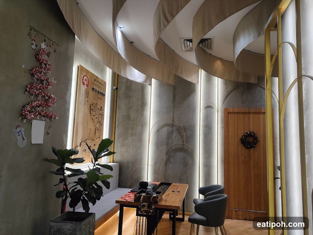 Restaurant Interior with Christmas Decorations
