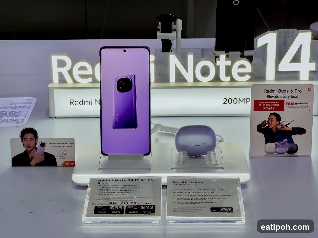 Redmi Note 14 and Buds 6 Pro Display