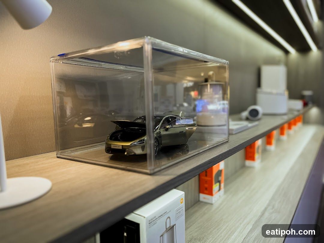 Display Shelf with Model Car and Electronics