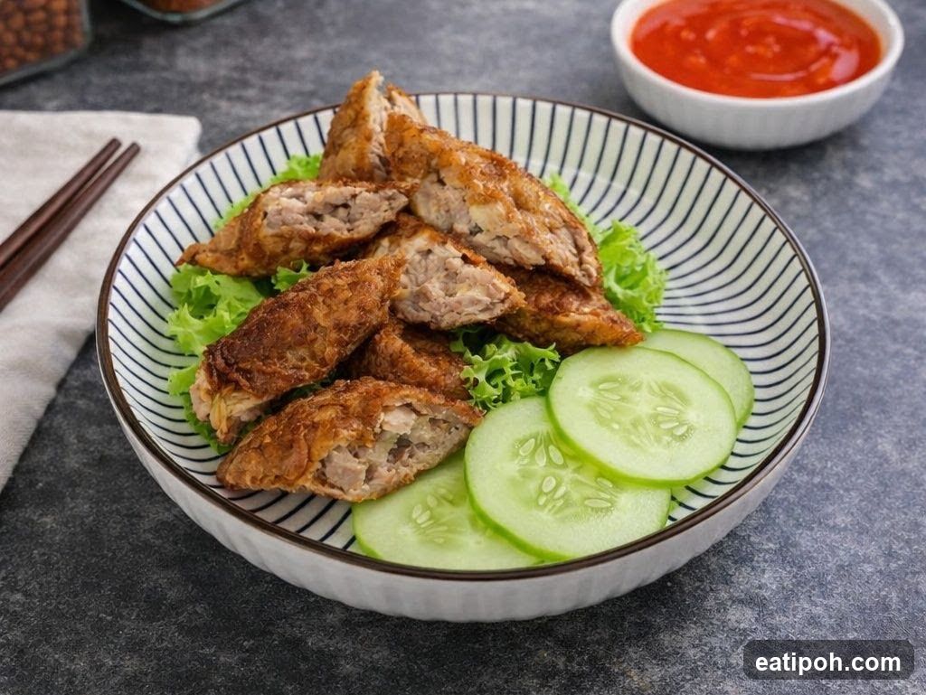 Fried Meat Rolls with Cucumber and Chili Sauce