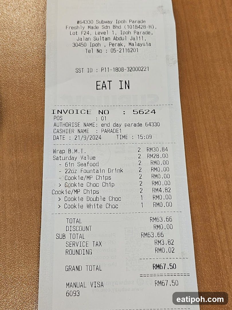 Subway Receipt