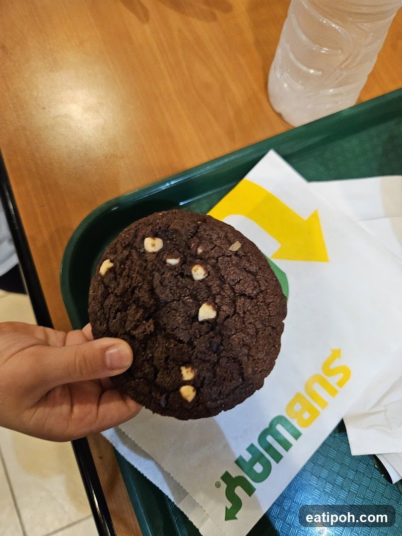 Chocolate chip cookie on Subway wrapper