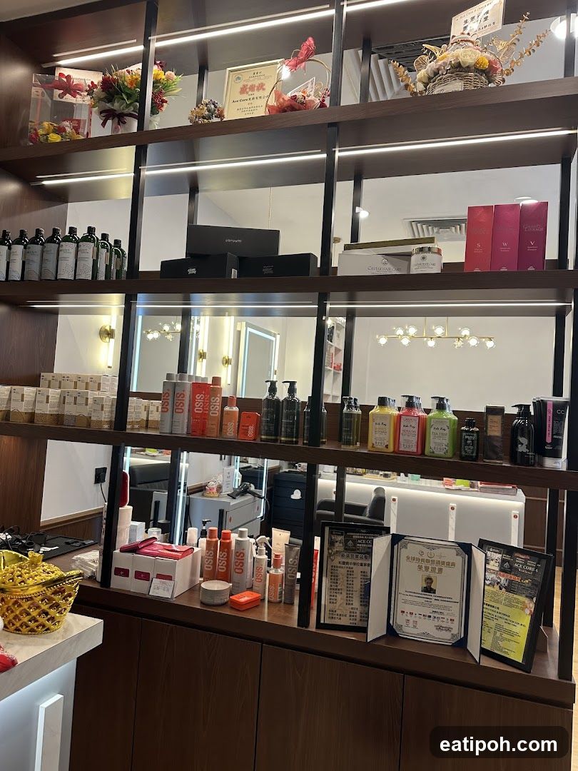 Salon Interior with Products and Awards
