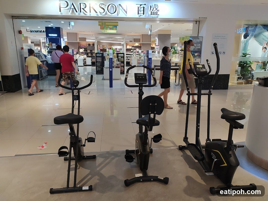 Exercise bikes displayed in front of a department store