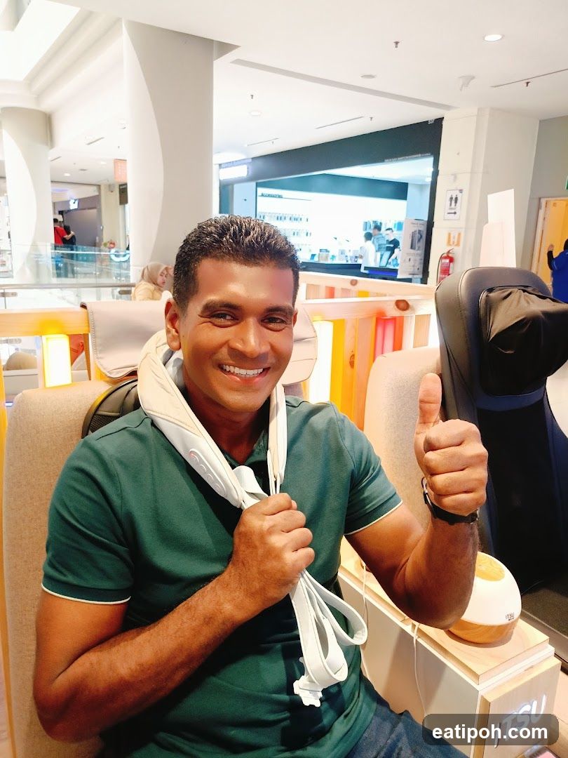 Man trying a neck massager