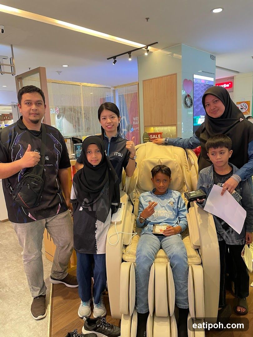 Family Posing with Massage Chair