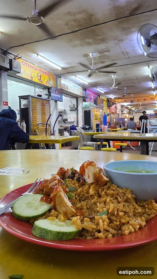 Food court with a plate of fried rice