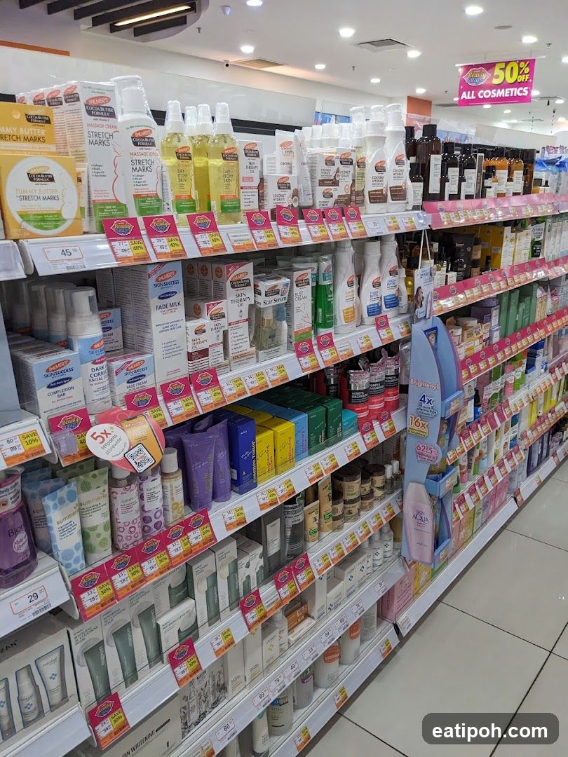 Cosmetics aisle with sale signs