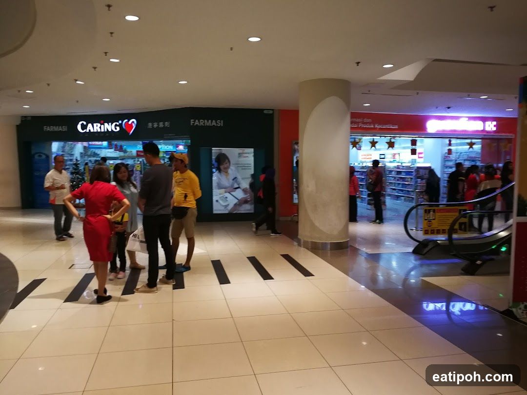 Mall Interior with Pharmacy and Retail Stores
