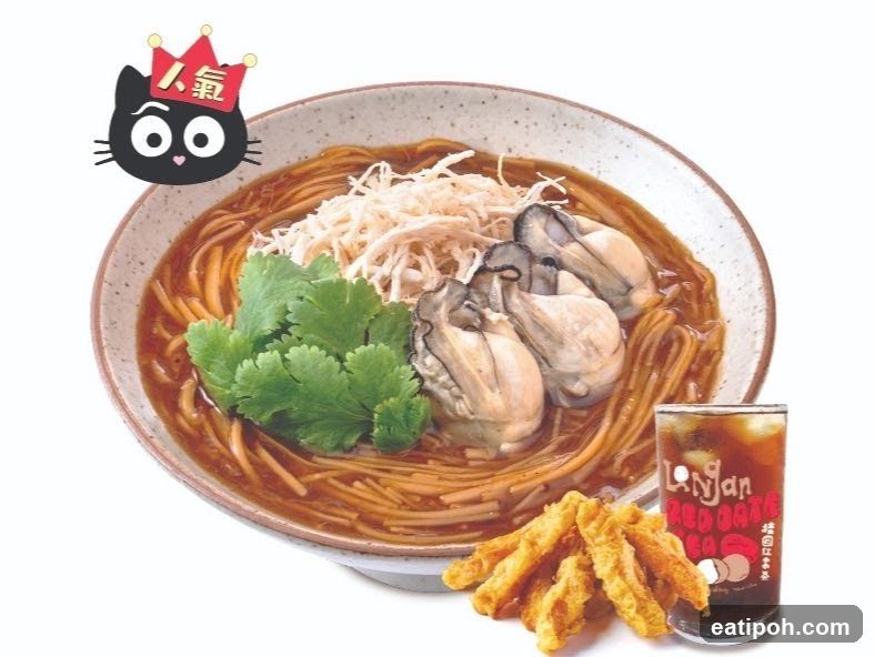 Oyster Mee Sua with Fried Food and Drink