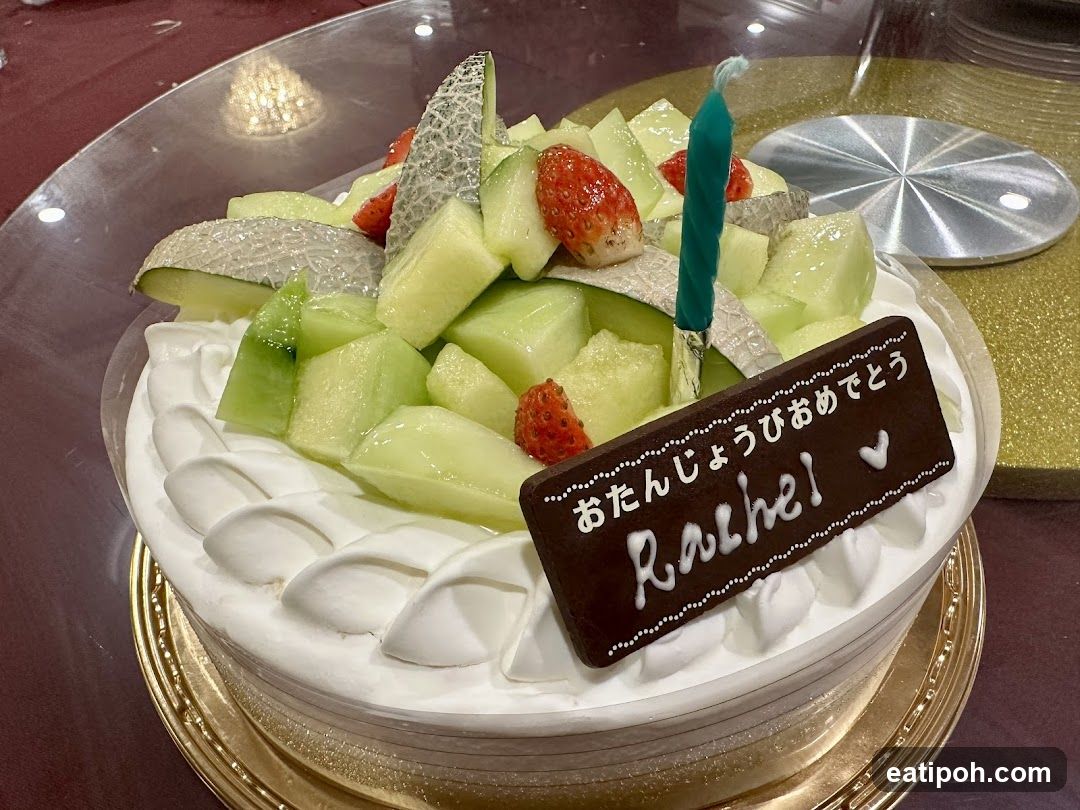 Birthday Cake with Fruit and Chocolate Plaque