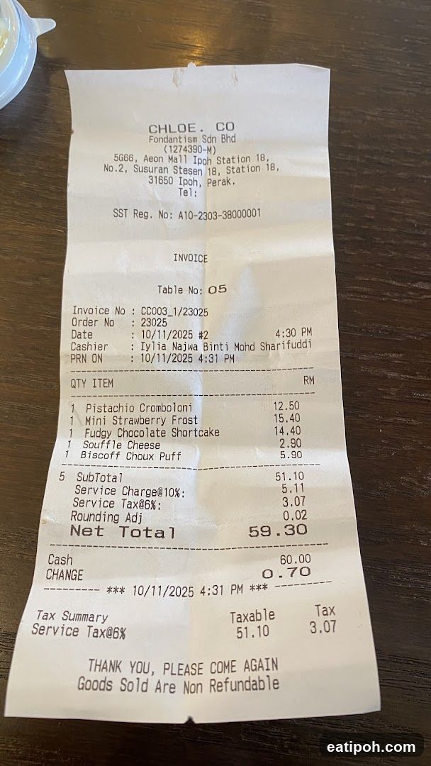 Receipt from Chloe. Co