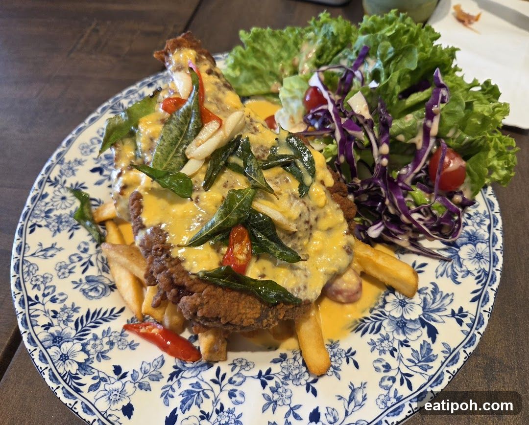 Fried Chicken with Cheese Sauce and Salad