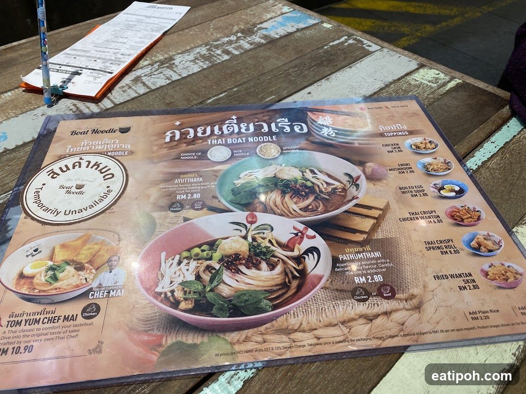 Thai Boat Noodle Menu