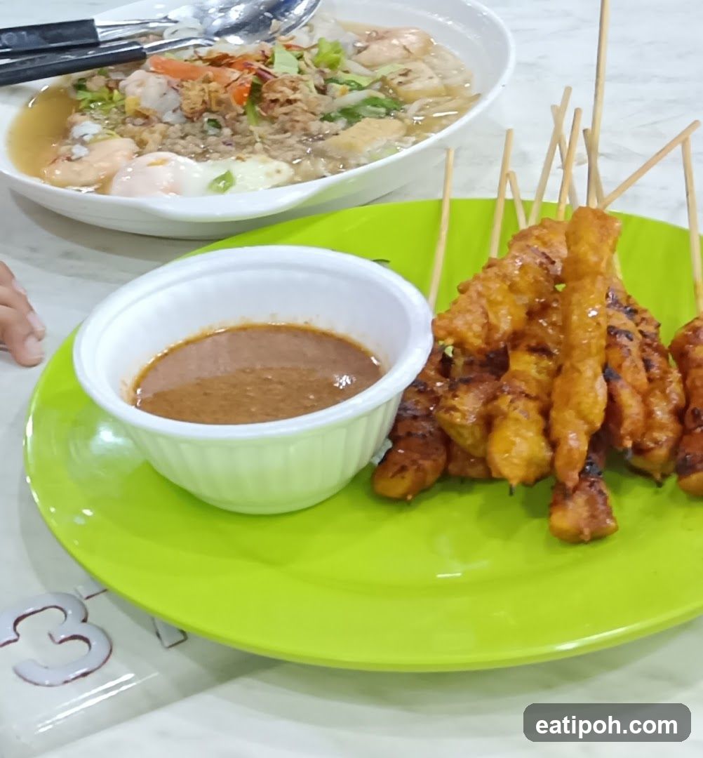 Chicken Satay with Peanut Sauce and Noodle Soup