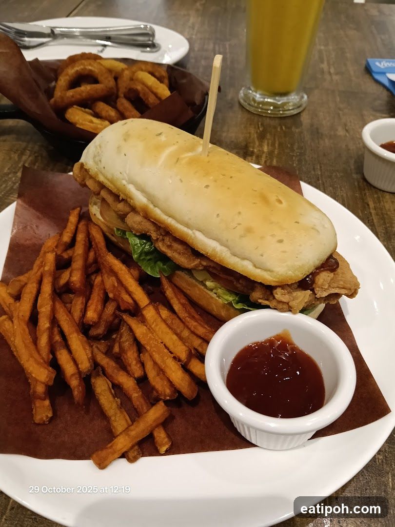 Sandwich with Fries and Onion Rings