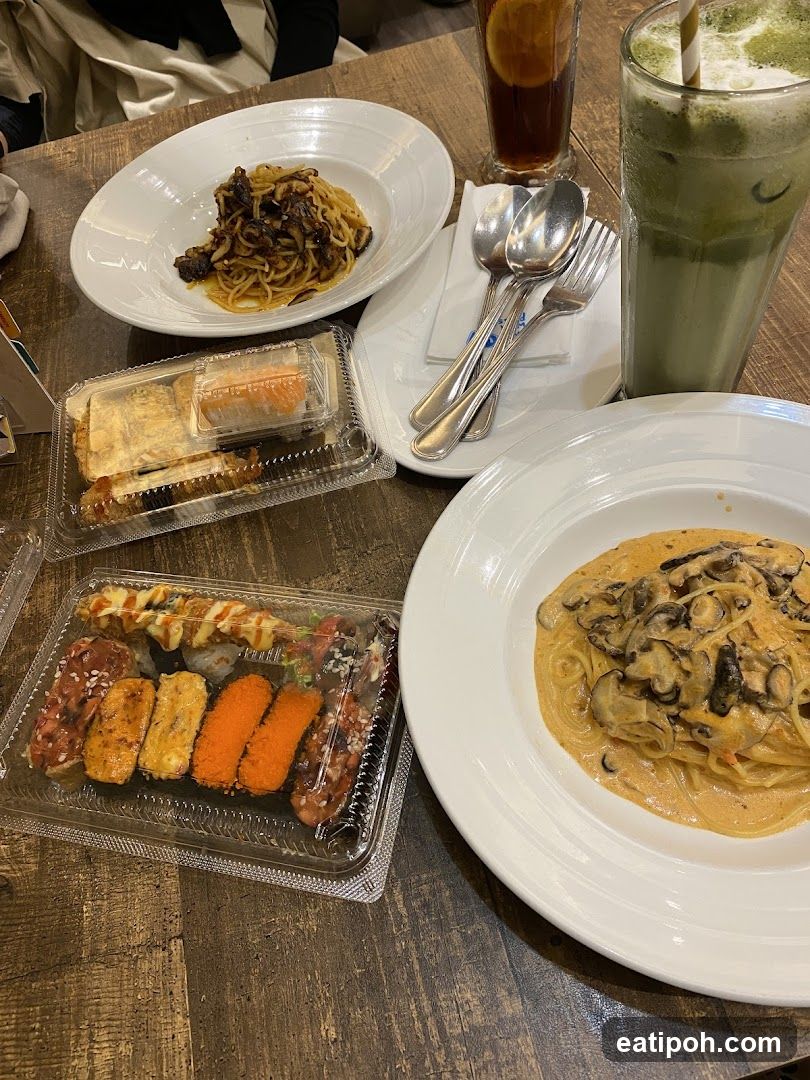 Table with food and drinks
