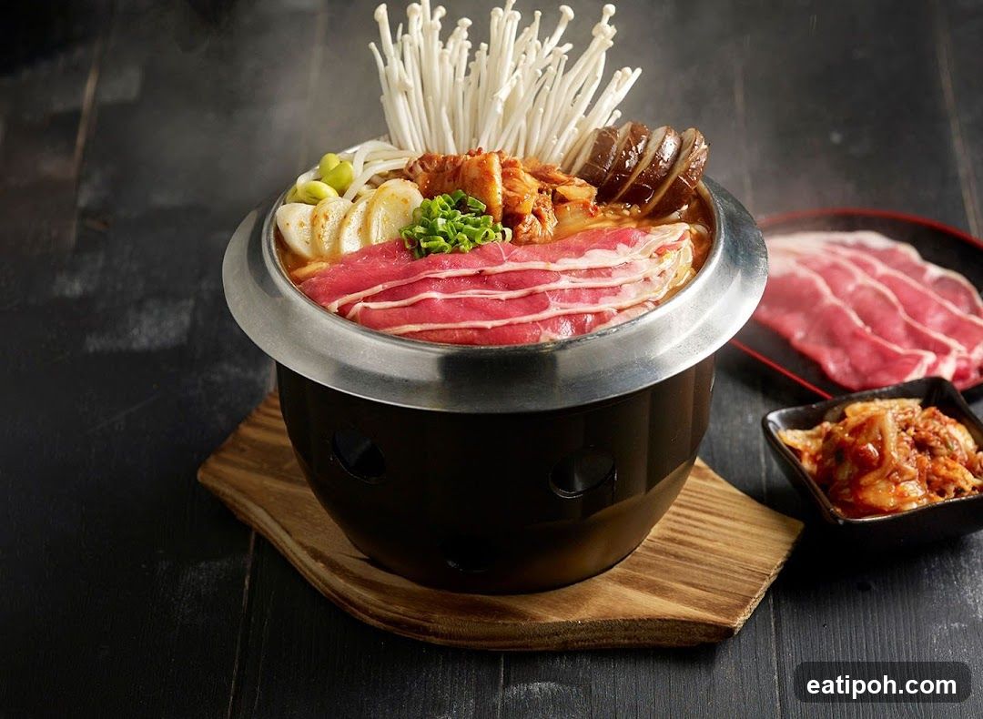 Korean Hot Pot with Beef and Enoki Mushrooms
