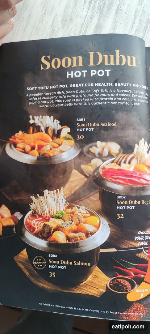 Soon Dubu Hot Pot Menu