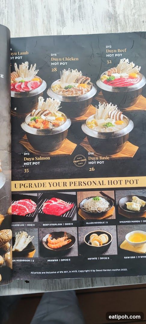 Seoul Garden Hot Pot Menu