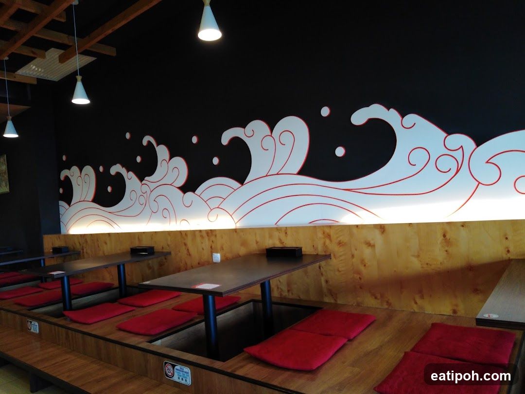 Restaurant Interior with Wave Mural