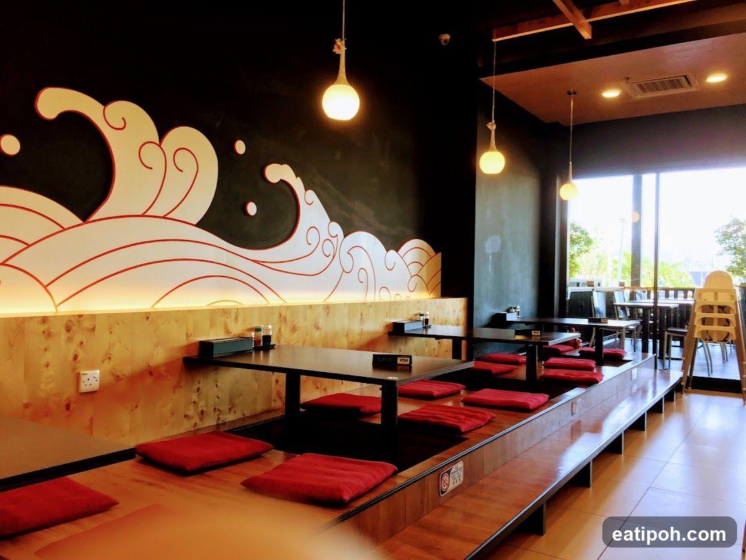 Restaurant Interior with Wave Mural