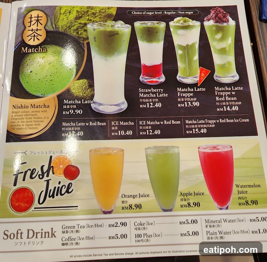 Matcha and Fresh Juice Menu