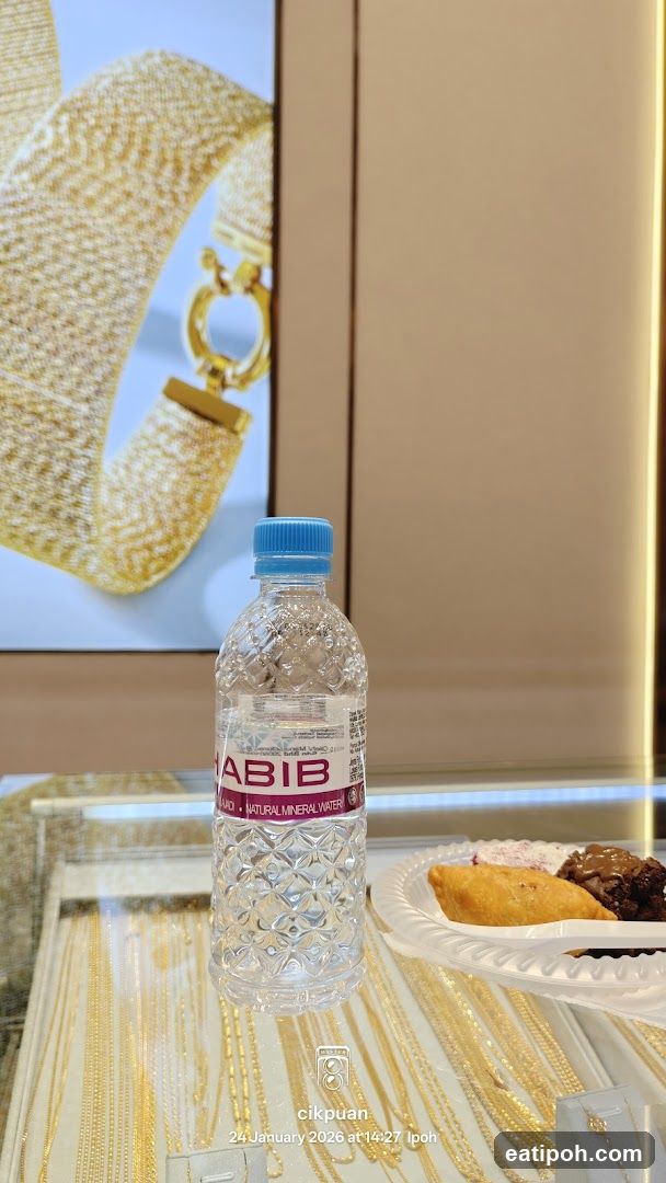 Bottle of Water and Snacks in a Jewelry Store