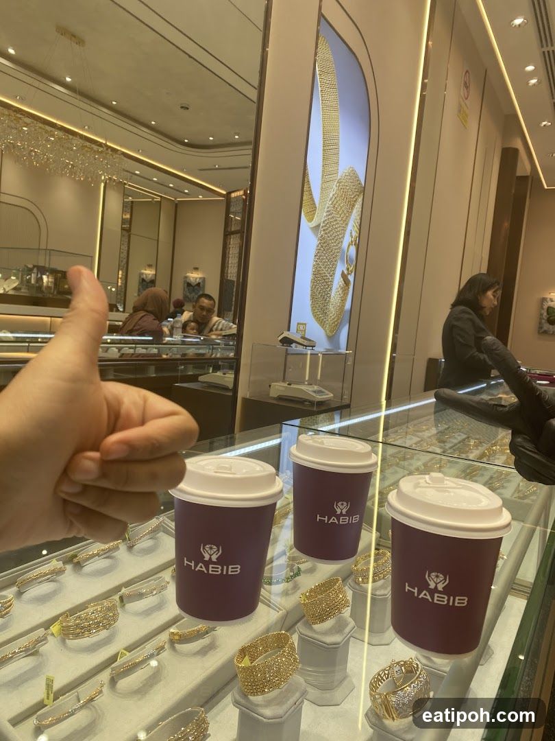 Jewelry Store Display with Coffee Cups