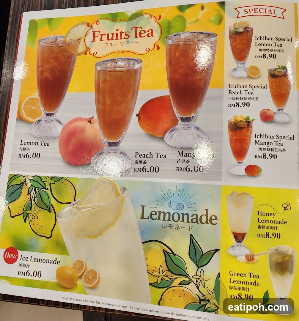 Fruits Tea & Lemonade Menu