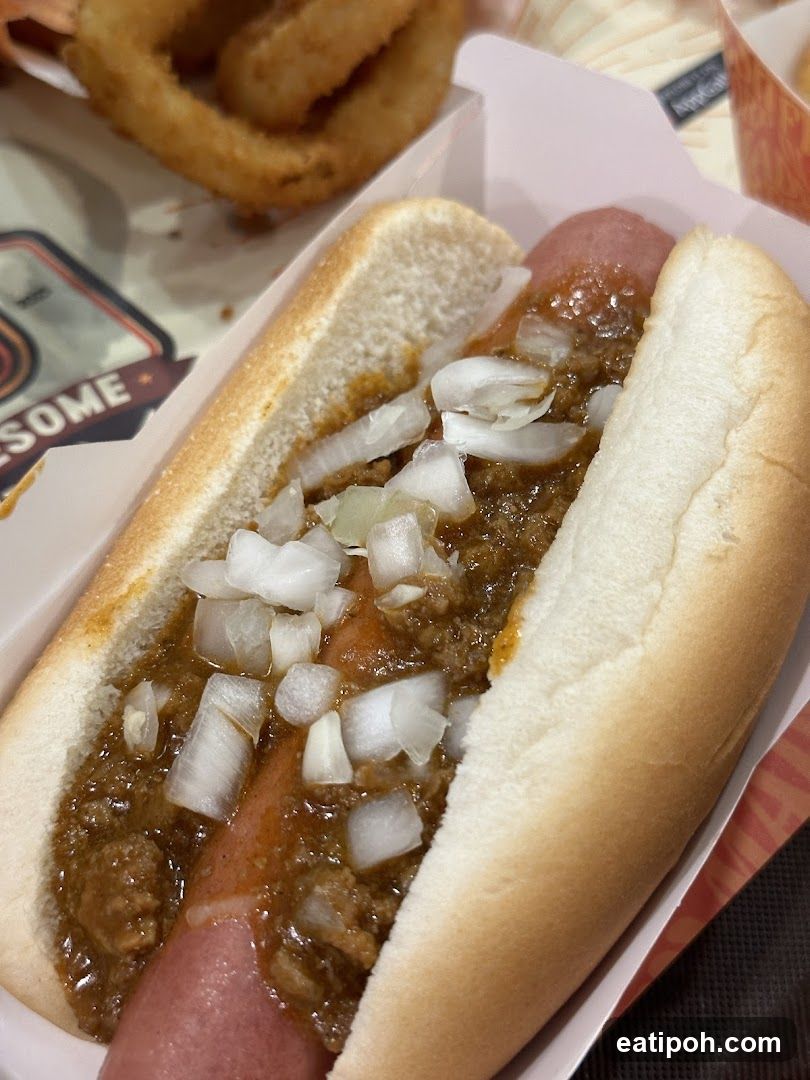 Chili Dog and Onion Rings