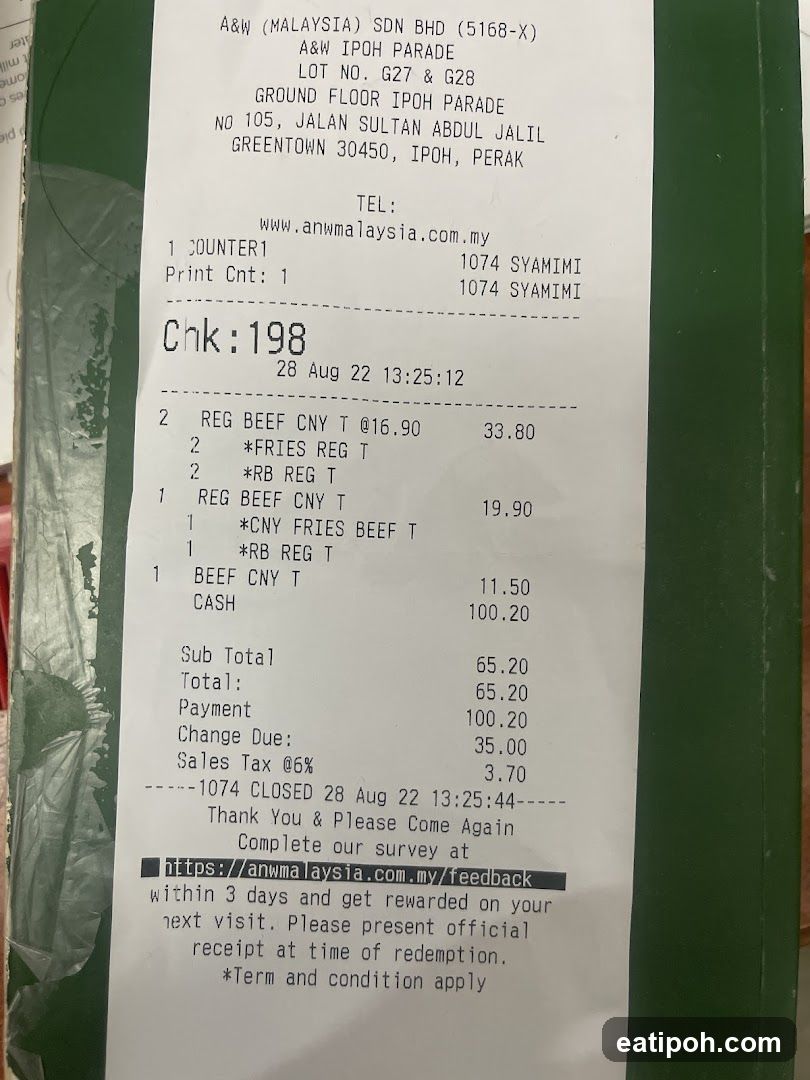 A&W Receipt