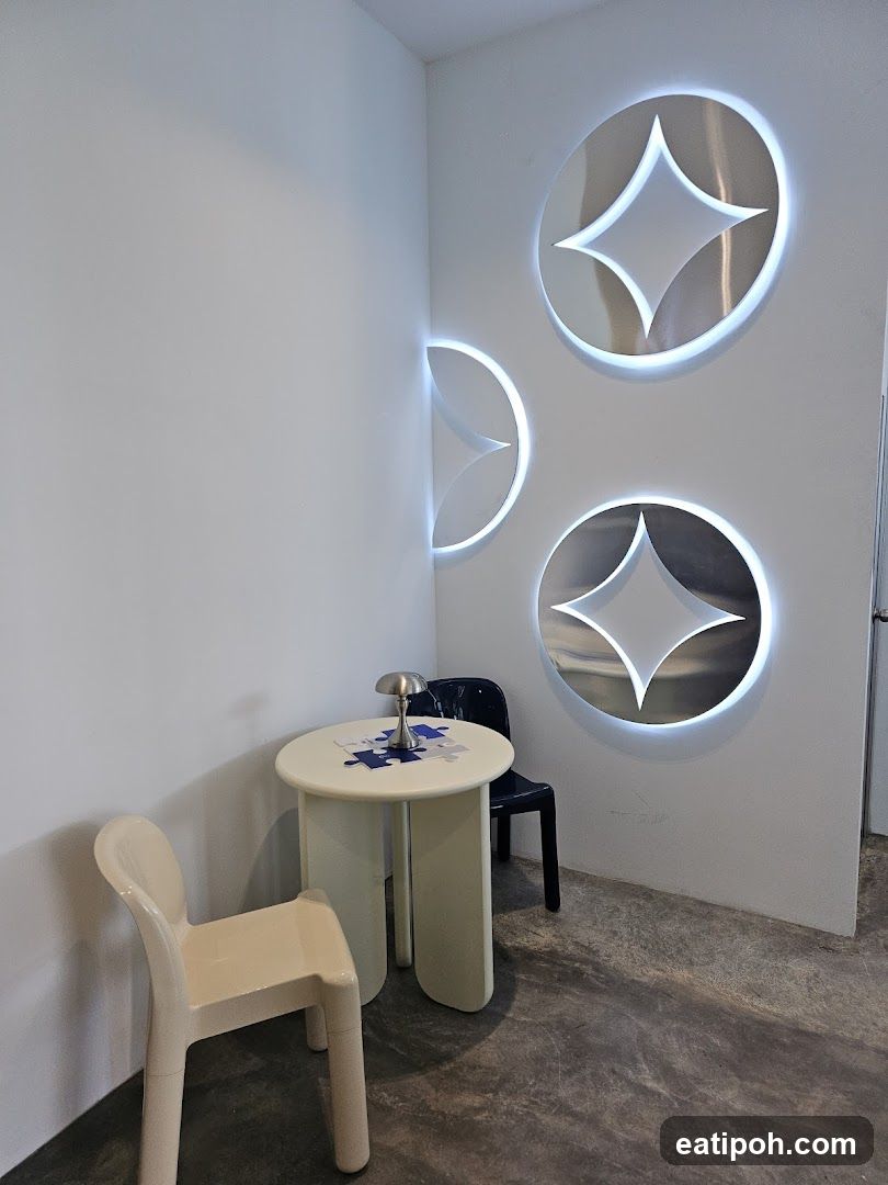 Modern Cafe Interior with Puzzle-Themed Table