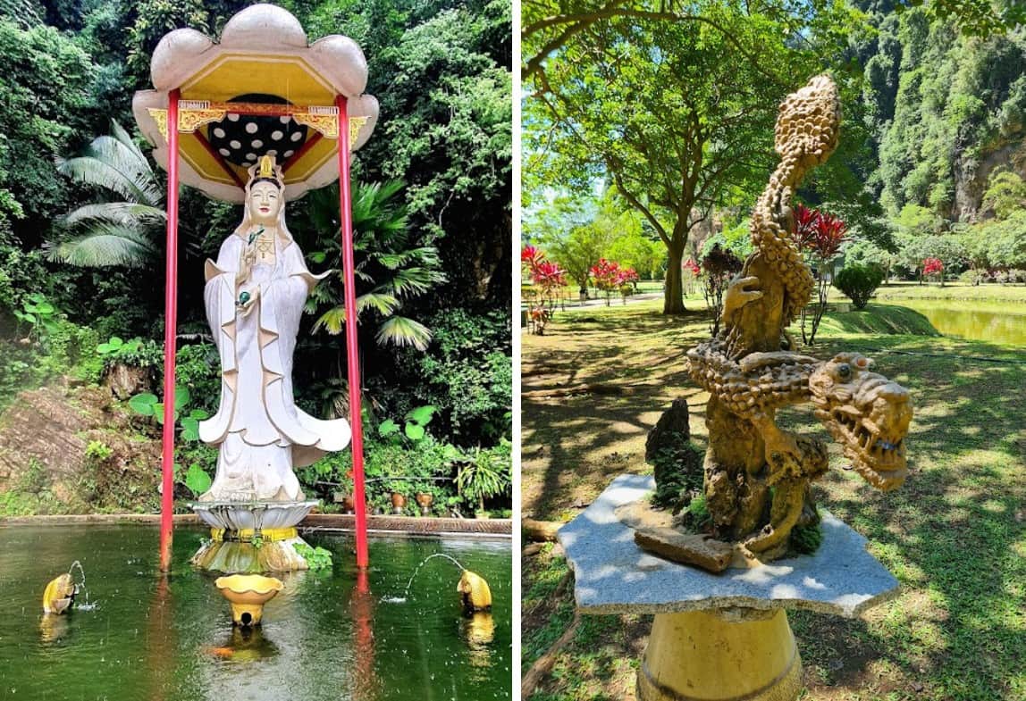 Zen garden and Taoist deity carvings at Kek Lok Tong cave temple